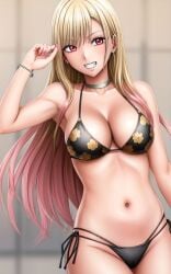 ai_generated big_breasts bikini bikini_top crimson_comics_(style) d3ai gyaru kitagawa_marin pointy_chin red_eyes side_tie_bikini sono_bisque_doll_wa_koi_wo_suru