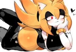 amy_rose big_ass big_breasts black_clothing black_eyeshadow black_legwear blonde_hair bracelet ear_piercing goth on_stomach red_eyes seductive sonic_(series) sonic_the_hedgehog_(series) spiky_hair super_amy thick_thighs usa37107692 yellow_fur