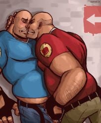 abs bara biceps caliente daskingu gay heavy_weapons_guy horny horny_male male male/male male_only muscle muscles muscular no_visible_genitalia on_the_wall penis tagme team_fortress_2 veiny_penis