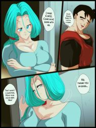 1girls 1milf age_difference ass big_ass big_breasts black_thong blonde_hair blue_eyes breasts bulma bulma_briefs cleavage clothed clothing comic curvy_female dragon_ball dragon_ball_z english_text female future_bulma future_gohan huge_ass huge_breasts kissing long_hair male mature_female milf mother_and_son's_friend muscular_male nala1588 panties shorts son_gohan speech_bubble super_saiyan tagme tank_top text thick_thighs thighs thong young_man_and_milf younger_male