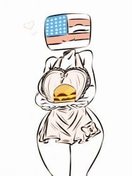 1girls america apron big_breasts clothing countryhumans countryhumans_girl female flawsy hamburger heart simple_background united_states_of_america_(countryhumans) white_background wholesome