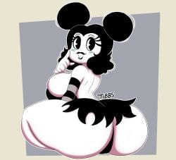 1girls ass big_ass big_breasts black_and_white black_hair blush blush_stickers breasts cartoony clothing female huge_ass huge_breasts huge_butt huge_thighs monochrome rubberhose sally_mcboing sideboob skimpy smile solo solo_female tagme tibbs tibbs_arts toon toony