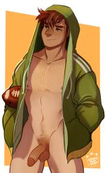 abs alex_(stardew_valley) cock dick exposed_penis male_only orionsjockstrap penis pubes pubic_hair smirk solo solo_male stardew_valley tagme