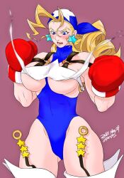 1girls bandana big_breasts blonde_hair blue_eyes blush boxing_gloves breasts busty capcom clothing drill_hair earrings female female_only gloves half-closed_eyes large_breasts legs leotard lips medium_breasts misojiru open_mouth red_boxing_gloves red_gloves rival_schools solo star_earrings stockings surprised tagme thick_thighs thighs tiffany_lords underboob voluptuous