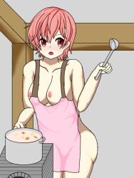 1girls apron ass bare_arms bare_shoulders bare_thighs breasts breasts_out collarbone cooking cooking_pot est_(fire_emblem) female female_only fire_emblem fire_emblem:_mystery_of_the_emblem fire_emblem:_shadow_dragon_and_the_blade_of_light food indoors kenchu kitchen ladle medium_breasts naked_apron nintendo nipples nude nude_female open_mouth pink_hair red_eyes short_hair shoulders solo soup stove thighs