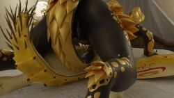 3d_(artwork) anthro anus ass bed bedroom butt_focus capcom clawed_fingers digital_media_(artwork) dominant dominant_female dragon duo eye_roll female female/female furniture furromantic genitals gold_rathian gold_scales hand_holding hi_res horn kulve_taroth larger_female larger_on_top looking_at_another looking_at_partner looking_pleasured lying lying_on_bed monster_hunter nipples on_bed penetration pinned_to_bed pubes pussy rath_wyvern rathian scalie sex size_difference smaller_female spiked_tail spikes spikes_(anatomy) spread_wings stretched_pussy submissive submissive_female tail tail_fetish tail_penetrating tail_play tail_sex thick_thighs vaginal_penetration vaginal_penetration void_dragon216 winged_arms wings wyvern yellow_horn