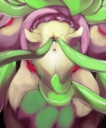 anus female feral feral_only glowing_eyes pitcher_plant plant pokemon pokemon_(species) pussy pussy_juice raised_legs red_eyes snake snivy spread_legs spreading teeth tentacle victreebel vore