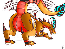 dragon feather_(artist) female horns pussy raised_tail spike tail wings