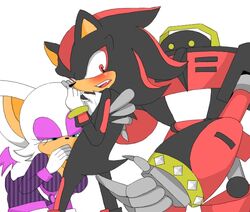 animal animals blue_eyess blush blushing claws e-123_omega fellatio furry oral red_eyes robot rouge_the_bat rouge_the_bat_(heroes) shadow_the_hedgehog sonic_(series) sonic_heroes team_dark threesome