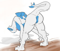 anthro anus bent_over breasts female green_eyes looking_at_viewer lugia nipples pokemon pokemon_(species) pose presenting proxer pussy raised_tail simple_background solo tail