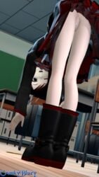 3d anus bent_over classroom crankybluey female lolita_fashion looking_at_viewer no_panties partially_clothed pencil pussy reaching red_hair ruby_rose rwby silver_eyes source_filmmaker upskirt