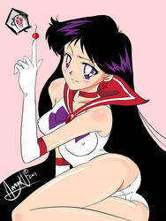 ass bishoujo_senshi_sailor_moon blush choker clothing elbow_gloves erect_nipples erect_nipples_under_clothes female female_only gloves highres human nangoku panties purple_eyes purple_hair rei_hino sailor_mars small_breasts solo underwear