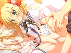 blonde_hair censored game_cg green_eyes nimura_yuushi oni_gokko penis pussy seifuku sex sumiyoshi_kureha thighhighs