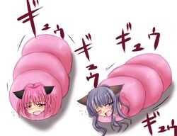 2girls animal_ears anthro blush cat cat_ears catgirl feline female female_only femsub furry living_sex_toy multiple_girls open_mouth stuck stuck_in_object text wintermute_(artist)