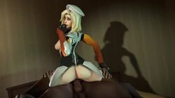 3d animated ass blonde_hair coach coach_(left_4_dead) dark-skinned_male dark_skin female interracial male mercy munamauno no_sound overwatch sex straight video