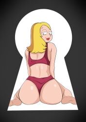 american_dad ass big_ass big_butt blonde_hair cartoon_network flirting francine_smith lips lipstick peephole peeping sitting squatting