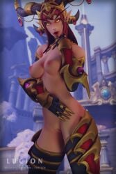 1girls alexstrasza blizzard_entertainment breasts dragonflight lucionart nipples orange_eyes pussy red_hair solo solo_female solo_focus standing tagme warcraft world_of_warcraft