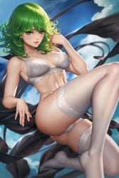 1girls bra cleavage cute female female_only green_eyes green_hair lingerie neoartcore one-punch_man panties short_hair small_breasts solo tatsumaki white_lingerie