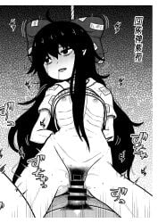 1boy 1girls asphyxiation black_hair bow corpse cowgirl_position death drooling empty_eyes fuupo guro hairy_pussy hanged hoodie hoodie_lift japanese_text long_hair male_pubic_hair monochrome necrophilia nipples open_mouth penis pubic_hair pussy ribs rope rope_around_neck sex shion_yorigami shirt_lift short_sleeves skinny small_breasts tears tied_hands touhou translation_request vaginal_penetration