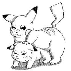 2014 all_fours bite biting_lip black_and_white blush doggy_style duo feral from_behind_position generation_1_pokemon humping monochrome narrowed_eyes nintendo pikachu pokemon pokemon_(species) raised_tail sex simple_background tail wafflefox