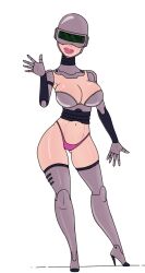 1girls 2d adult_swim beth_smith cleavage cosplay curvy cyborg diklonius facing_viewer female female_only full_body gwendolyn_(rick_and_morty) hi_res high_heels huge_breasts lips lipstick milf panties puffy_lips rick_and_morty robot robot_girl round_breasts simple_background slutty_outfit solo standing stockings thick_thighs white_background