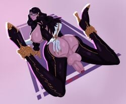 1futa alternate_version_at_source areolae back back_view backsack balls bayonetta bayonetta_(character) bayonetta_3 big_breasts big_butt big_penis black_hair breasts clothed clothing dickgirl erection foreskin futa_only futa_sans_pussy futanari human jumpsuit laying_down light-skinned_futanari light_skin looking_back nipples on_stomach partially_clothed partially_retracted_foreskin penis redh self_upload solo taint testicles uncut