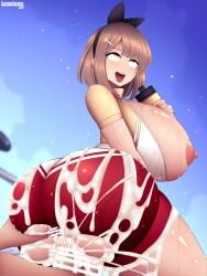 1boy 1girls ahe_gao ahegao anus ass ass_focus ass_grab atelier_ryza bangs bare_thighs bicycle bottle_insertion breasts breasts_out brown_eyes brown_hair censored crotchless cum cum_in_pussy cum_inside cum_on_ass cum_on_leg cum_on_lower_body curvy cutout cycling day deep_skin excessive_cum eyes_rolling_back female female_focus groping huge_ass huge_breasts looking_back lumarianne20 male nail_polish nipples open_mouth outdoors overflow pussy red_nails reisalin_stout sex short_hair shorts smile solo_focus sport sportswear sweat sweating sweaty tank_top thick_cum thick_thighs thighs tongue tongue_out vaginal_penetration voluptuous