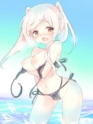 1girls alternate_costume beach bikini black_bikini black_swimsuit blush breasts breasts_out ebi_shamo female fire_emblem fire_emblem_awakening grey_hair large_breasts nintendo nipples ocean outdoors robin_(fire_emblem) robin_(fire_emblem)_(female) silver_hair solo sweat sweatdrop swimsuit teu_(navy) thigh_gap twintails wardrobe_malfunction wet white_hair wide_hips