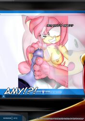 1boy 1girls 4_toes absurd_res amy_rose anthro anthro_on_anthro bedroom_eyes blush bodily_fluids breasts caught computer cum cum_on_feet dialogue duo english_text faceless_character faceless_male feet female first_person_view foot_fetish foot_play footjob fur furry genital_fluids genitals green_eyes hair hi_res humanoid_genitalia humanoid_penis looking_at_genitalia looking_at_penis male male/female male_pov narrowed_eyes nipples nude nude_female penis photo pink_body pink_eyes pink_fur pink_hair pov seductive sega sex shocked_expression short_tail simple_background smile sonic_(series) sonic_the_hedgehog_(series) tail teeth text toes two-footed_footjob white_background white_toe_claws xptzstudios