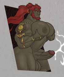 balls bara bara_tits beard big_breasts big_pecs big_penis boner cum erection facial_hair ganondorf gerudo gold_jewelry grabbing_own_pecs holding_pecs jewelry male male_only muscles muscular nandarazzi nude orgasm penis red_hair solo solo_male tears_of_the_kingdom the_legend_of_zelda