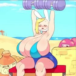 2023 2girls adventure_time animated armpits artist_name beach bench biceps big_breasts blonde_hair blush breasts bulumble-bee cleavage clothed clothes cloud dumbbell exercise eyes_closed female female_only fionna_the_human_girl huge_breasts human humanoid large_breasts muscular muscular_female muscular_male outside pink_hair princess_bubblegum sand signature sitting sound sweat sweatdrop tagme video water weightlifting weights workout workout_clothes wristband