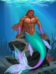 abs african african_male ariel ariel_(halle_bailey) athletic athletic_male biceps big_chest big_lips big_pecs blueboybara breads bulging_biceps dark-skinned_male dark_skin disney disney_prince genderbend genderswap genderswap_(ftm) hair huge_chest huge_pecs in_water lips long_hair looking_at_viewer male male_only melanin merfolk merman muscles muscular muscular_male outdoors outside pecs red_hair rock rule_63 signature sitting smooth_chest smooth_skin tail the_little_mermaid the_little_mermaid_(2023) underwater water