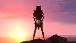 3d 3d_(artwork) back_view confident facing_away fox fox_ears fox_tail futanari hands_on_hips humanoid_penis large_balls large_penis naked nude nude_futanari nudist sfm showing_off source_filmmaker sunset terraria zombuttsfm zoologist_(terraria)