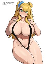 1girls bikini blonde_hair breasts donburikazoku female galko gyaru hi_res huge_breasts light_skin long_hair massive_breasts oshiete!_galko-chan sling_bikini thick_thighs too_small_clothes voluptuous wide_hips