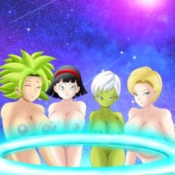 4girls android_18 artist_request big_breasts cheelai dragon_ball dragon_ball_super dragon_ball_z female female_only green_skin kefla large_ass large_breasts legendary_super_saiyan multiple_girls naked nude_female pussy saiyan super_saiyan super_saiyan_2 universe_6/universe_7 videl videl_(dragon_ball_super)