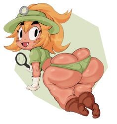 1girls all_fours alternate_version_available ass ass_cleavage ass_window big_ass blonde_hair boots bottom_heavy bubble_butt butt_crack clothing fat_ass female female_only gloves goombella green_shorts hat huge_ass large_ass looking_back magnifying_glass mario_(series) nintendo paper_mario pinup purple_yoshi_draws shirt shorts shorts_to_thong shortstack solo thick_ass thick_thighs wide_hips