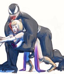 1boy 1girls big_breasts big_penis bishoujo_senshi_sailor_moon blonde_hair clothing drawthread_request female from_behind groping groping_from_behind gwen_poole gwenpool gwenpool_(series) holding huge_cock human human_on_humanoid humanoid interspecies large_breasts larger_male light-skinned_female light_skin long_tongue male marvel marvel_comics monster muscular muscular_male panic precum redlever restrained sailor_moon_(cosplay) spider-man_(series) straight symbiote tongue venom venom_(marvel) webbed_hands