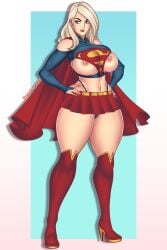 2d 2d_(artwork) bemannen big_ass big_breasts blonde blonde_female blonde_hair blue_eyes breasts bursting_breasts busty dc dc_comics kara_danvers kara_zor-el kryptonian microskirt miniskirt skirt solo supergirl superheroine superman_(series) thong_above_skirt