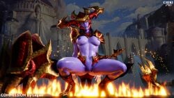 3d armor athletic_female breasts chikipiko_(artist) dragon dragon_girl helmet humanoid league_of_legends monster_girl nipples pussy shyvana tagme wallpaper