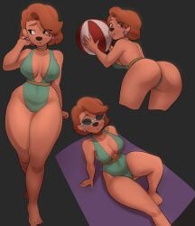 aged_up anthro ass beauty_mark bubble_butt cleavage disney dog_girl dog_nose furry large_breasts milf red_hair roxanne_(goof_troop) short_hair shykactus solo swimsuit voluptuous