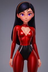 1girls ai_generated bodysuit disney keyhole latex pin3d slim slim_waist small_ass small_breasts solo solo_focus stable_diffusion tagme the_incredibles thigh_gap violet_parr