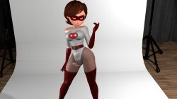 1girls alternate_costume elastigirl elastigirl_(original_supersuit) female female_only helen_parr non-nude photoshoot smooth_skin solo the_incredibles torn_pantyhose