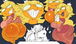 artist_request ass big_ass big_butt blonde_hair bowser butt canon_crossdressing crossdressing crown femboy kamek mario_(series) nintendo princess_kamek princess_peach_(cosplay) super_mario_bros._(2023_film) tagme