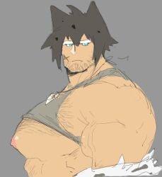 animal_ears bara big_pecs cookie_run facial_hair gijinka male male_only muscles muscular sideboob solo solo_male tank_top tank_top_up tora_gy werewolf_cookie