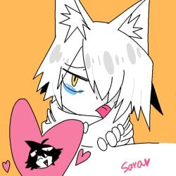 anthro black_hair blowjob chibi colored_skin fellatio funamusea gay hair_over_one_eye ice_scream idate licking_penis scarf shirogane_(funamusea) short_hair slug_bunny speech_bubble tears tongue toony wadanohara_and_the_great_blue_sea white_hair white_skin yaoi young