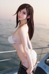 1girls 3d arms ass back bikini bikini_bottom bikini_top billyhhyb black_hair boat brown_hair cleavage female final_fantasy final_fantasy_vii hips looking_at_viewer looking_back ocean outside red_eyes sfw shoulders side_view sideboob smile smiling taking_clothes_off tifa_lockhart trousers waist water