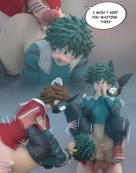 2boys anal big_ass big_butt big_penis blurry_background blush blushing bottomless brown_hair bubble_ass bubble_butt curvy curvy_figure femboy feminization gay green_eyes green_hair izuku_midoriya mask my_hero_academia penis shounen_jump xscapism yaoi