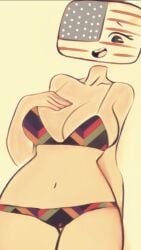 america belly_button bikini clothing countryhumans countryhumans_girl female female_only flawsy happy light-skinned_female light_skin low_res medium_breasts one_eye simple_background united_states_of_america_(countryhumans)