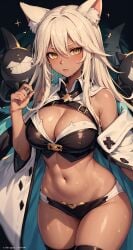 1girls 2023 ai_generated ai_hands animal_ear_fluff animal_ears anime_nose bare_midriff blonde_hair blush boyshorts cat_ears catgirl cleavage cleavage_window clothed curvaceous curvy_body curvy_figure dark-skinned_female dark_skin ear_tuft female_only fox_ears fox_girl guilty_gear hi_res huge_breasts legwear long_hair looking_at_viewer navel ramlethal_valentine seductive_look short_shorts solo solo_female solo_focus stable_diffusion sweat tan-skinned_female tan_skin thick_thighs underwear uniform yellow_eyes