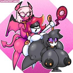 1girls 2futas alexdraws_nsfw all_fours areolae big_ass big_breasts big_butt bird breasts cum cum_in_pussy cum_inside demon female femsub futa_on_female futadom futanari half-closed_eyes hazbin_hotel helluva_boss huge_breasts humanoid implied_futanari impregnation leash multiple_futa niffty nipple_piercing nipples nude octavia_(helluva_boss) orgasm owl penetration piercing rolling_eyes sex shiny_skin standing succubus thick_thighs threesome vaginal_penetration verosika_mayday verosika_mayday_(helluva_boss) wide_hips